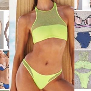 Neon yellow halter mesh bikini Victoria secret